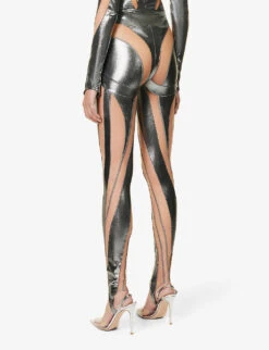 Mugler Mesh-panel Slim-fit High-rise Stretch-woven Leggings -Ted Bakee Clothing Shop R04078202 CHROMENUDE01 ALT03