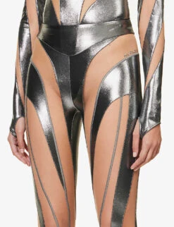 Mugler Mesh-panel Slim-fit High-rise Stretch-woven Leggings -Ted Bakee Clothing Shop R04078202 CHROMENUDE01 ALT04