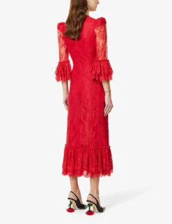 The Strawberry Moon Floral-embroidered Lace Maxi Dress -Ted Bakee Clothing Shop R04080594 RED ALT03