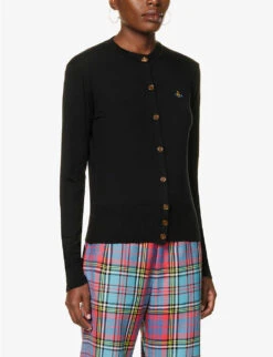 Vivienne Westwood Bea Logo-embroidered Wool And Silk-blend Cardigan -Ted Bakee Clothing Shop R04081574 BLACK ALT02