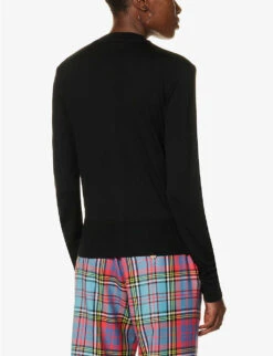 Vivienne Westwood Bea Logo-embroidered Wool And Silk-blend Cardigan -Ted Bakee Clothing Shop R04081574 BLACK ALT03