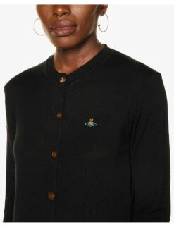 Vivienne Westwood Bea Logo-embroidered Wool And Silk-blend Cardigan -Ted Bakee Clothing Shop R04081574 BLACK ALT04