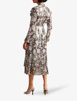 Ted Baker Vikkci Foliage-print Crepe Midi Dress -Ted Bakee Clothing Shop R04082058 DKBROWN ALT02