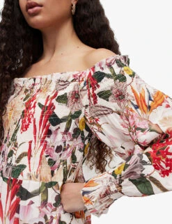 AllSaints Floral-print Woven Midi Dress -Ted Bakee Clothing Shop R04082736 PEARLWHITEMU ALT02