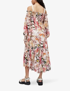 AllSaints Floral-print Woven Midi Dress -Ted Bakee Clothing Shop R04082736 PEARLWHITEMU ALT03
