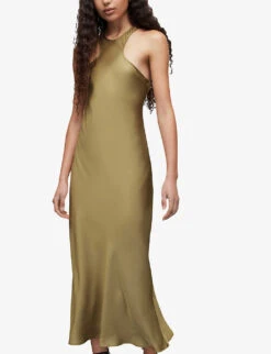 AllSaints Betina Racerback Satin Maxi Dress -Ted Bakee Clothing Shop R04082737 PALEOLIVEGRE ALT02