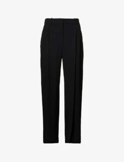 Victoria Beckham Pleated Mid-rise Straight-leg Stretch-woven Trousers