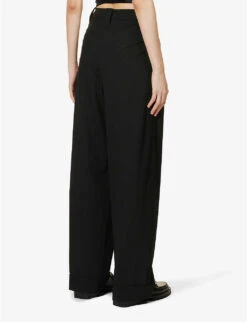 Ganni Drapey Relaxed-fit Straight-leg Mid-rise Recycled Polyester-blend Trousers -Ted Bakee Clothing Shop R04083957 BLACK ALT03