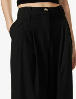Ganni Drapey Relaxed-fit Straight-leg Mid-rise Recycled Polyester-blend Trousers -Ted Bakee Clothing Shop R04083957 BLACK ALT04