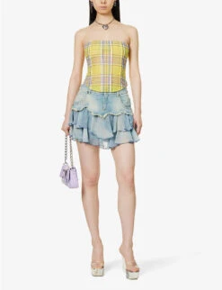 Peri Check-print Corseted Stretch-recycled Polyester Top 6 Peri Check-print Corseted Stretch-recycled Polyester Top -Ted Bakee Clothing Shop R04086801 DIONPLAID ALT01