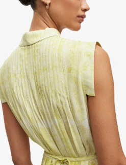 AllSaints Estrella Belted-waist High-low Hem Recycled-polyester Midi Dress -Ted Bakee Clothing Shop R04087350 ZESTYELLOW ALT04