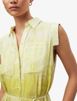 AllSaints Estrella Belted-waist High-low Hem Recycled-polyester Midi Dress -Ted Bakee Clothing Shop R04087350 ZESTYELLOW ALT05