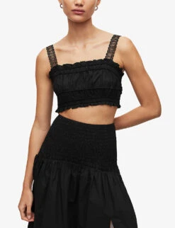 AllSaints Alex Logo-embroidered Square-neck Cotton Top -Ted Bakee Clothing Shop R04087361 BLACK ALT02