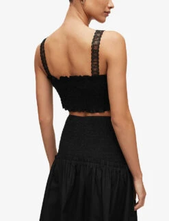 AllSaints Alex Logo-embroidered Square-neck Cotton Top -Ted Bakee Clothing Shop R04087361 BLACK ALT03