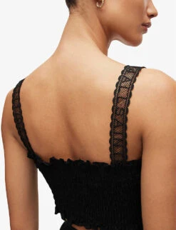 AllSaints Alex Logo-embroidered Square-neck Cotton Top -Ted Bakee Clothing Shop R04087361 BLACK ALT04