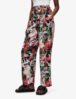 AllSaints Tyler Leondra Floral-print Wide-leg Woven Trousers -Ted Bakee Clothing Shop R04087362 BLACKMULTI ALT02
