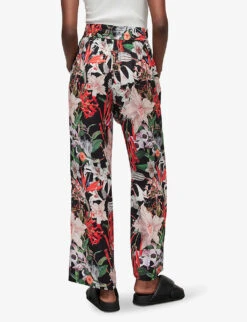 AllSaints Tyler Leondra Floral-print Wide-leg Woven Trousers -Ted Bakee Clothing Shop R04087362 BLACKMULTI ALT03