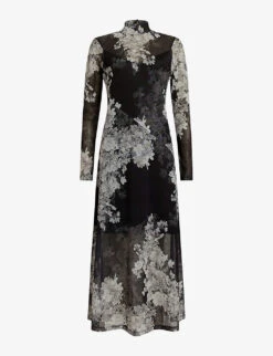 AllSaints Hanna Floral-print Recycled Polyester-blend Midi Dress