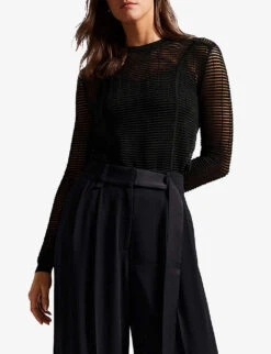 Ted Baker Roshila Ribbed Woven Top -Ted Bakee Clothing Shop R04093040 BLACK ALT02