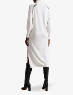 Ted Baker Malorri Stitch-insert Knitted Midi Dress -Ted Bakee Clothing Shop R04093047 WHITE ALT02