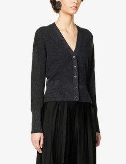 Joseph V-neck Brushed Wool-cashmere Blend Knitted Cardigan -Ted Bakee Clothing Shop R04095120 CHARCOAL ALT02