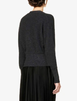 Joseph V-neck Brushed Wool-cashmere Blend Knitted Cardigan -Ted Bakee Clothing Shop R04095120 CHARCOAL ALT03