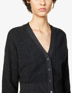 Joseph V-neck Brushed Wool-cashmere Blend Knitted Cardigan -Ted Bakee Clothing Shop R04095120 CHARCOAL ALT04