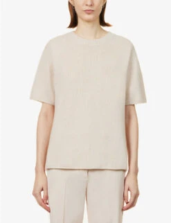 Joseph Short-sleeved Brushed Cashmere Jumper -Ted Bakee Clothing Shop R04095388 MAPLEWOOD ALT02