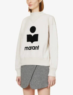 Isabel Marant Etoile Moby Logo-printed Cotton-blend Sweatshirt -Ted Bakee Clothing Shop R04096985 ECRU ALT02