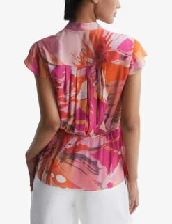 Reiss Corey Tropical-print Wrap-around Woven Top -Ted Bakee Clothing Shop R04098748 PINK ALT03