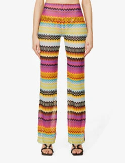 Missoni Zig Zag-print Semi-sheer Straight Mid-rise Stretch-woven Trousers -Ted Bakee Clothing Shop R04100160 MULTIDARKCHEVRON ALT02
