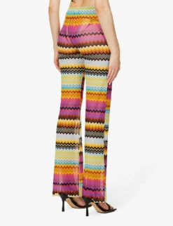 Missoni Zig Zag-print Semi-sheer Straight Mid-rise Stretch-woven Trousers -Ted Bakee Clothing Shop R04100160 MULTIDARKCHEVRON ALT03