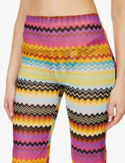 Missoni Zig Zag-print Semi-sheer Straight Mid-rise Stretch-woven Trousers -Ted Bakee Clothing Shop R04100160 MULTIDARKCHEVRON ALT04