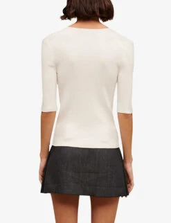 Maje V-neck Ribbed Stretch-knit Cardigan -Ted Bakee Clothing Shop R04101716 BLANC ALT03