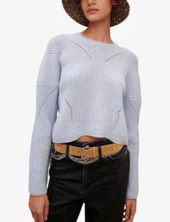Maje Mikally Cropped Wool-blend Jumper -Ted Bakee Clothing Shop R04101739 BLEUS ALT02