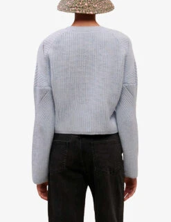 Maje Mikally Cropped Wool-blend Jumper -Ted Bakee Clothing Shop R04101739 BLEUS ALT03