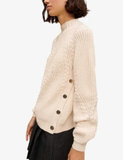 Maje Braided Knit Mock-neck Knitted Jumper -Ted Bakee Clothing Shop R04101771 BLANC ALT04