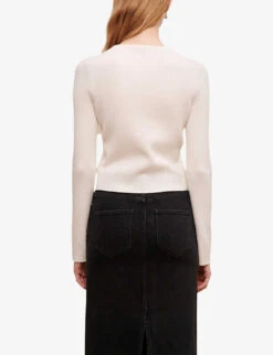 Maje Open-work Embroidered Stretch-knit Cardigan -Ted Bakee Clothing Shop R04101780 BLANC ALT03