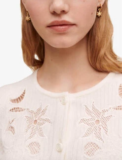 Maje Open-work Embroidered Stretch-knit Cardigan -Ted Bakee Clothing Shop R04101780 BLANC ALT04