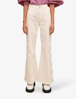 Maje Parin Wide-leg Side-buttoned Stretch-denim Jeans -Ted Bakee Clothing Shop R04101784 BLANC ALT02
