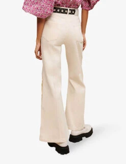 Maje Parin Wide-leg Side-buttoned Stretch-denim Jeans -Ted Bakee Clothing Shop R04101784 BLANC ALT03