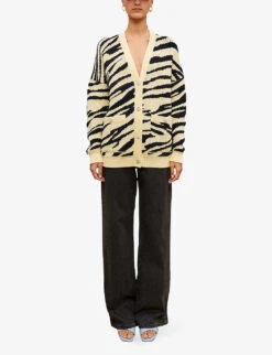 Maje Animal-pattern Oversized Knitted Cardigan -Ted Bakee Clothing Shop R04101800 JAUNESORANGES ALT02