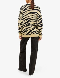 Maje Animal-pattern Oversized Knitted Cardigan -Ted Bakee Clothing Shop R04101800 JAUNESORANGES ALT03