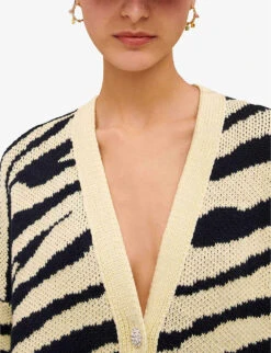 Maje Animal-pattern Oversized Knitted Cardigan -Ted Bakee Clothing Shop R04101800 JAUNESORANGES ALT04