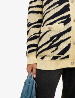 Maje Animal-pattern Oversized Knitted Cardigan -Ted Bakee Clothing Shop R04101800 JAUNESORANGES ALT05