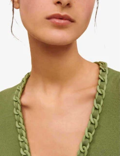 Maje Madeno Chain-trimmed Belted Stretch-woven Cardigan -Ted Bakee Clothing Shop R04101828 BRUNS ALT04