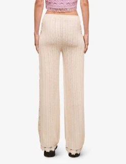 Maje Elasticated-waistband Wide-leg High-rise Crochet Trousers -Ted Bakee Clothing Shop R04101900 BLANC ALT03