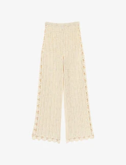 Maje Elasticated-waistband Wide-leg High-rise Crochet Trousers