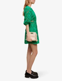 Maje Annick Paisley-embroidered Cotton Mini Dress -Ted Bakee Clothing Shop R04101910 VERTS ALT02