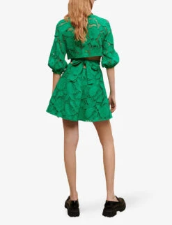 Maje Annick Paisley-embroidered Cotton Mini Dress -Ted Bakee Clothing Shop R04101910 VERTS ALT03